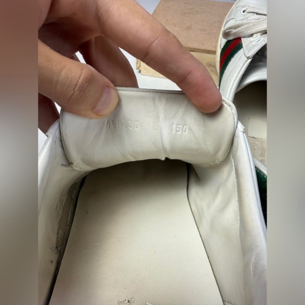 Mens Gucci Ace Embroidered Low Top Sneaker White Leather Snake Size 8 Used - Picture 15 of 16